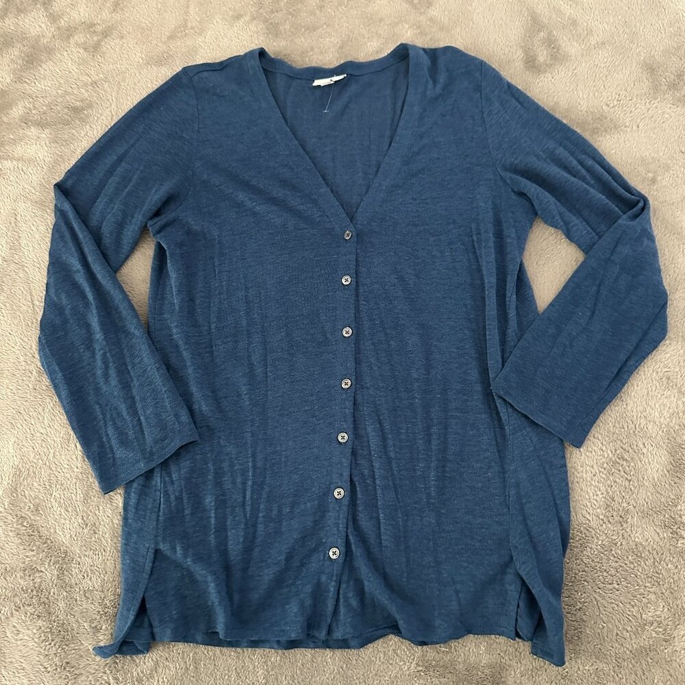 J. Jill Love Linen Blue Button Up Cardigan Women's Size SMALL 100% Linen